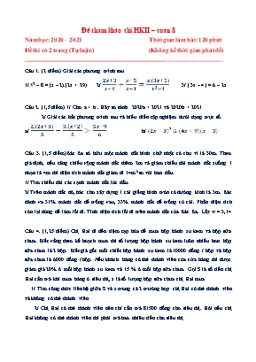 Đề tham khảo thi học kỳ II môn Toán Lớp 8 (Có đáp án)